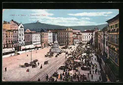 AK Linz a.d. Donau, Strassenpartie am Franz-Josef-Platz