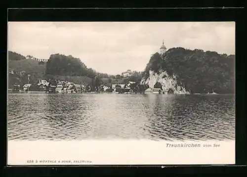 AK Traunkirchen, Ortsansicht vom See aus