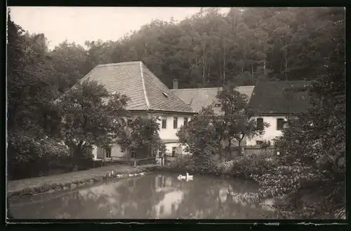 Fotografie Brück & Sohn Meissen, Ansicht Waldenburg i. Sa., Blick auf das Gasthaus Glänzelmühle