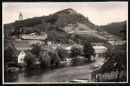 Fotografie Brück & Sohn Meissen, Ansicht Freyburg a. U., Partie an der Unstrut mit dem Turnerheim Jahnhaus