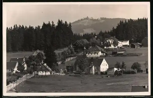 Fotografie Brück & Sohn Meissen, Ansicht Carlsfeld i. Erzg., Blick in den Ort mit dem Auersberg