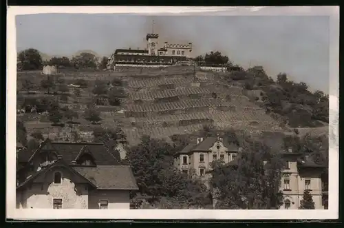 Fotografie Brück & Sohn Meissen, Ansicht Radebeul, Teilansicht der Ortschaft mit Blick zur Friedensburg