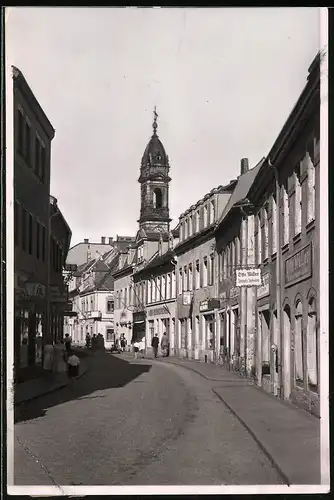 Fotografie Brück & Sohn Meissen, Ansicht Grossenhain i. Sa., Blick in die Meissner Strasse mit Geschäften
