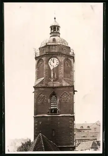 Fotografie Brück & Sohn Meissen, Ansicht Meissen i. Sa., Blick auf den Turm der Frauenkirche mit Glockenspiel