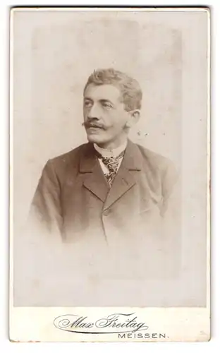 Fotografie Max Freitag, Meissen, Rote Stufen 3, Elegant gekleideter Herr mit Schnauzbart