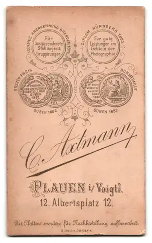 Fotografie C. Axtmann, Plauen i. Voigtl., Albertsplatz 12, Junge Dame mit zurückgebundenem Haar