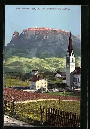 AK Unterinn am Ritten, Ortsansicht mit dem Schlern