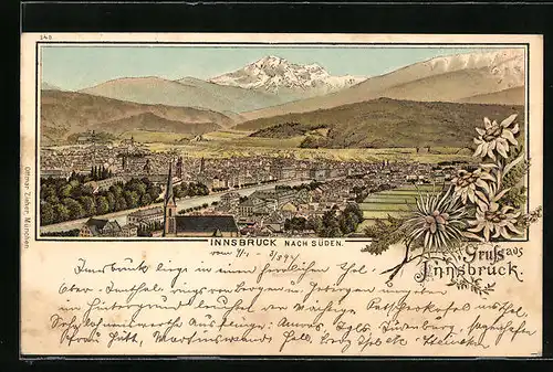 Lithographie Innsbruck, Teilansicht nach Süden