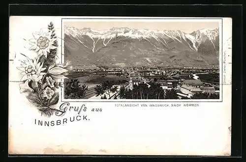 Lithographie Innsbruck, Totalansicht nach Norden