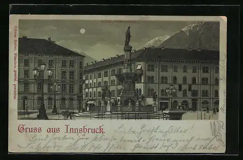Mondschein-Lithographie Innsbruck, Rudolfsbrunnen