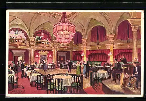 Künstler-AK Innsbruck, Weinrestaurant Austria-Bar, Anichstrasse 24, Innenansicht