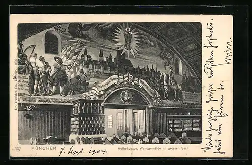 AK Münchner Hofbräuhaus, Wandgemälde im grossen Saal