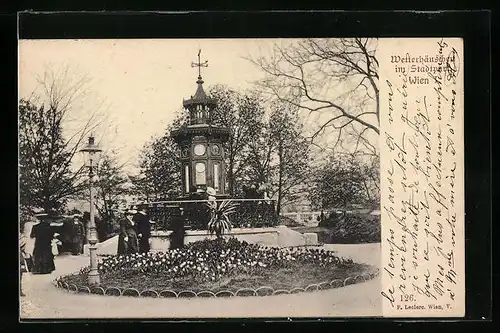 AK Wien, Wetterhäuschen im Stadtpark, mit Spaziergängerinnen