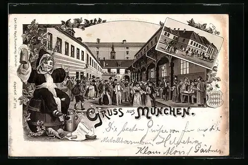 Lithographie München, Gasthaus und Münchner Kindl