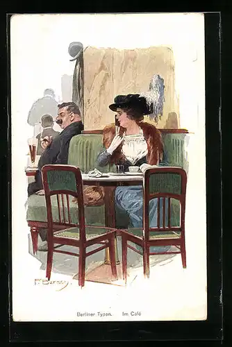 Künstler-AK sign. F. Bersch: Berliner Typen, Im Café