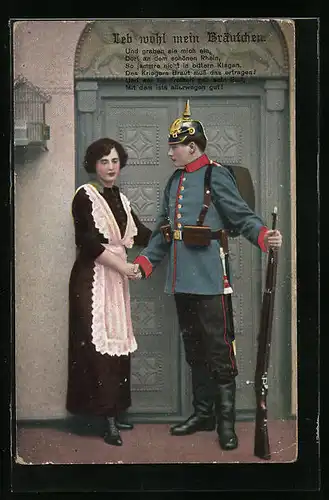 AK Leb wohl mein Bräutchen, Soldat mit Dienstmädchen