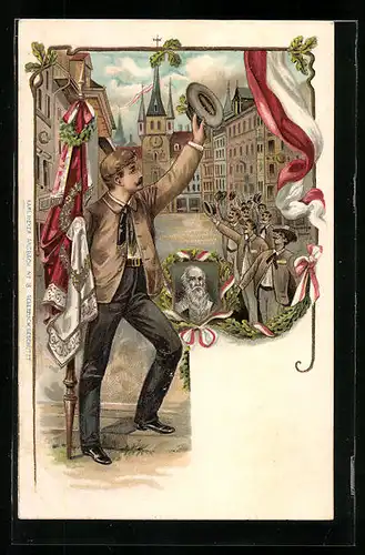 Künstler-AK Feiernde Gesellschaft, Turnvater Jahn