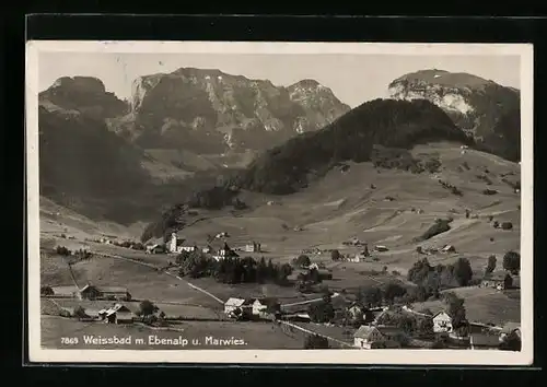 AK Weissbad, Ortsansicht mit Ebenalp und Marwies