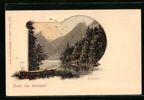 Passepartout-AK Seealpsee, Seepartie mit Kahn