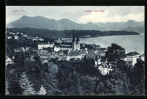 AK Luzern, Ortsansicht mit Rigi