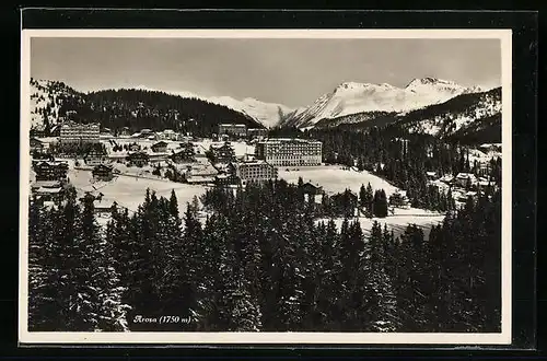 AK Arosa, Ortsansicht im Winter aus der Vogelschau