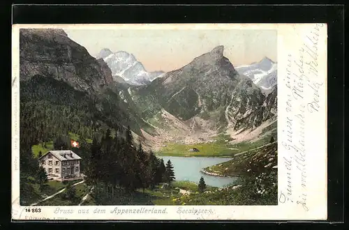 AK Seealpsee, Gasthaus mit Umgebung aus der Vogelschau