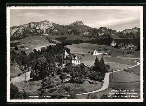 AK Weissbad, Hotel und Pension Belvedere mit Hohem Kasten und Kamor