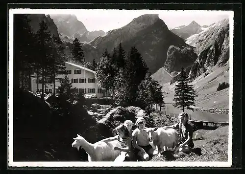 AK Seealpsee, Berggasthaus mit Säntis im Alpstein