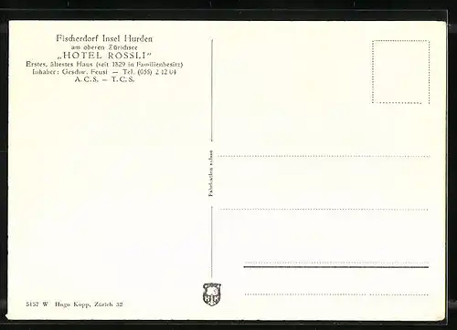 AK Hurden a. ob. Zürichsee, Blick zum Hotel Rössli