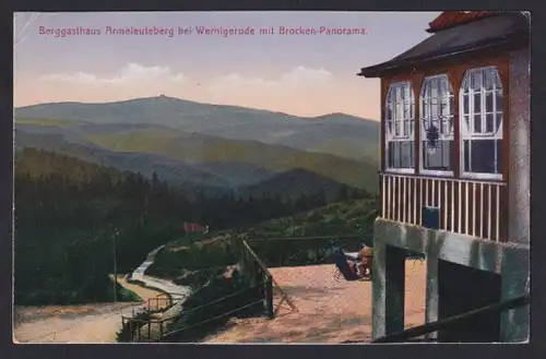 AK Wernigerode /Harz, Berggasthaus Armeleuteberg mit Brocken-Panorama