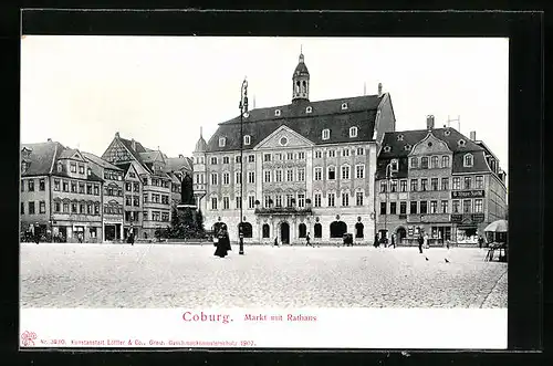 AK Coburg, Markt mit Rathaus