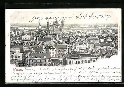 AK Worms, Teilansicht aus der Vogelschau
