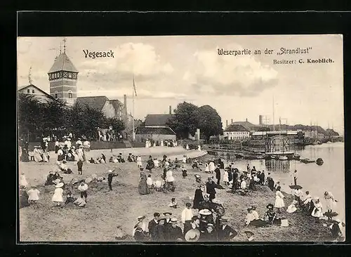 AK Vegesack, Weserpartie am Gasthaus Strandlust