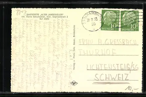 AK Kiel, Gasthaus Alter Landeskeller, Sophienblatt 2, Empire Zimmer