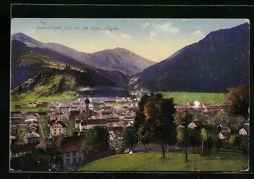 AK Immenstadt /Allgäu, Ortsansicht mit Umgebung und Bergblick