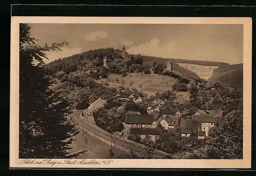 AK Hirschhorn, Blick auf Burg und Stadt