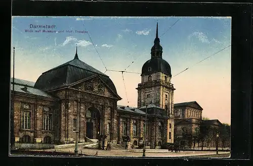 AK Darmstadt, Blick auf Museum und Hof-Theater