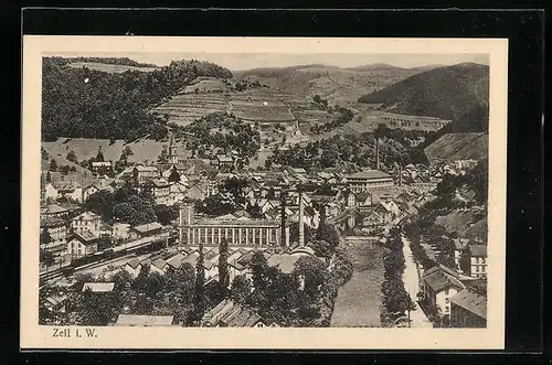 AK Zell i. W., Ortsansicht mit Fernblick