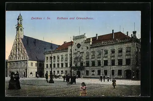 AK Zwickau /Sa., Rathaus und Gewandhaus
