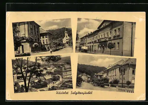 AK Salgótarján, Versch. Strassenpartien mit Passanten