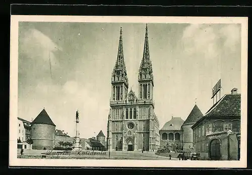 AK Zagreb, Ortspartie mit Kathedrale
