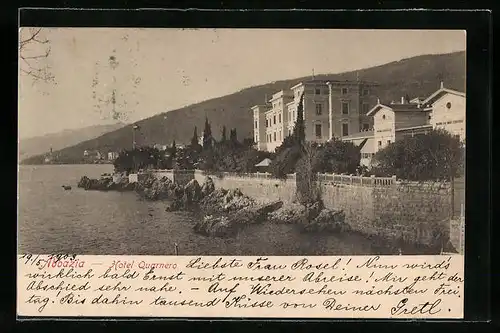 AK Abbazia, Hotel Quarnero vom Wasser aus
