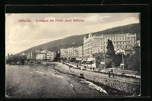 AK Abbazia, Südstrand mit Palace Hotel Bellevue