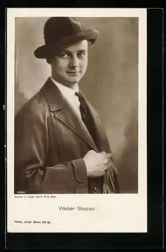 AK Schauspieler Walter Slezak im Anzug mit Hut
