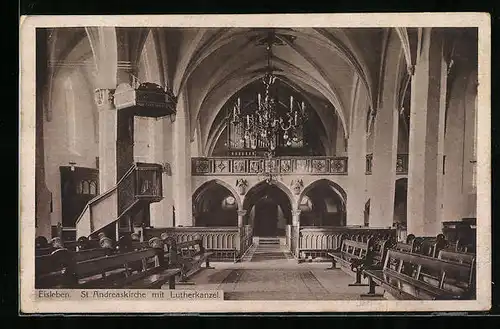 AK Eisleben, St. Andreaskirche mit Lutherkanzel, Innenansicht