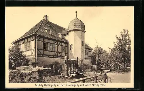 AK Radebeul /Oberlössnitz, Schloss Hoflössnitz mit alter Weinpresse