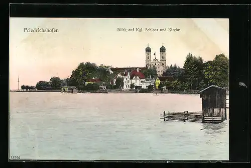 AK Friedrichshafen, Blick auf Königliches Schloss und Kirche