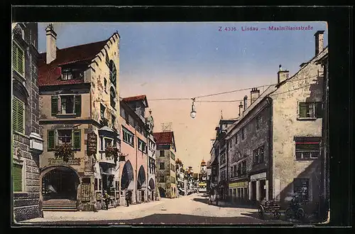 AK Lindau, Maximiliansstrasse mit Geschäften