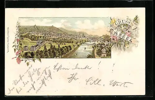 Lithographie Cassel, Totalansicht aus der Vogelschau