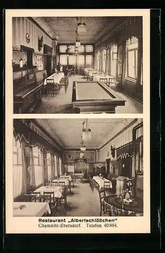 AK Chemnitz-Ebersdorf, Restaurant Albertschlösschen, Innenansichten